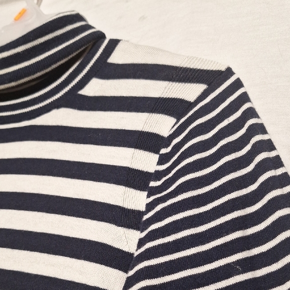 Banana Republic Cashmere Cotton Striped Turtleneck Sweater, Black White - Picture 8 of 10